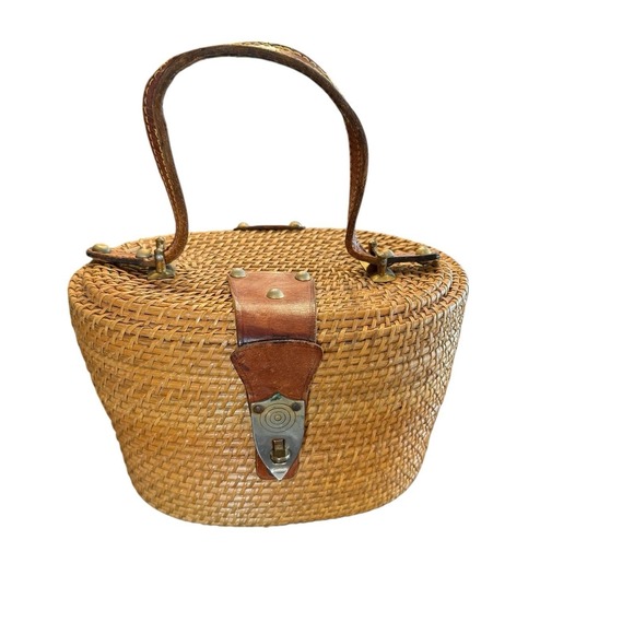 Etienne Aigner Handbags - Vintage 1960's Etienne Aigner Wicker Rattan Basket Satchel Creel Purse Hand Bag